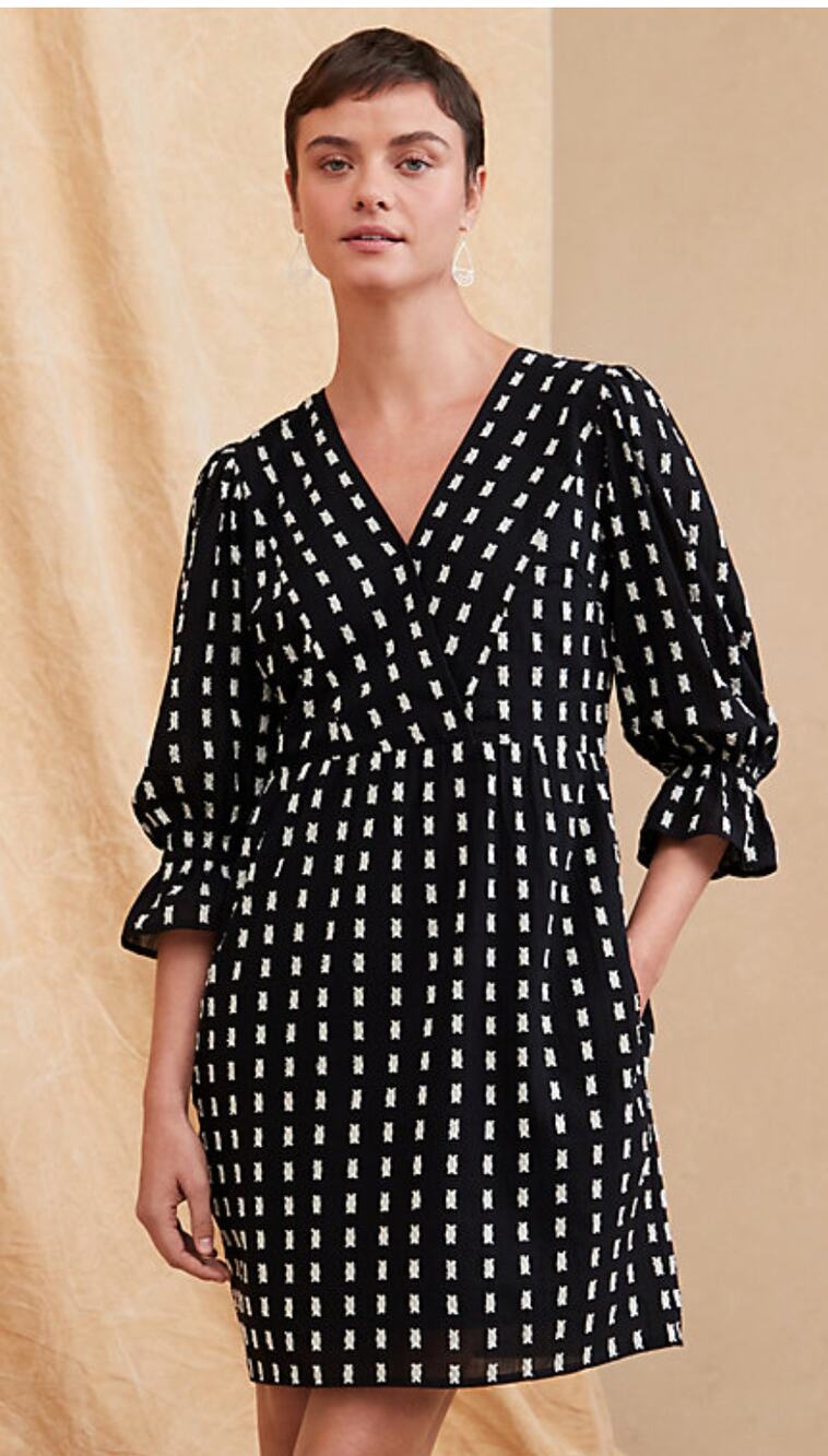 Garnet Hill Organic Cotton Clip Dot Mini Dress Womens Size 6 Black White New